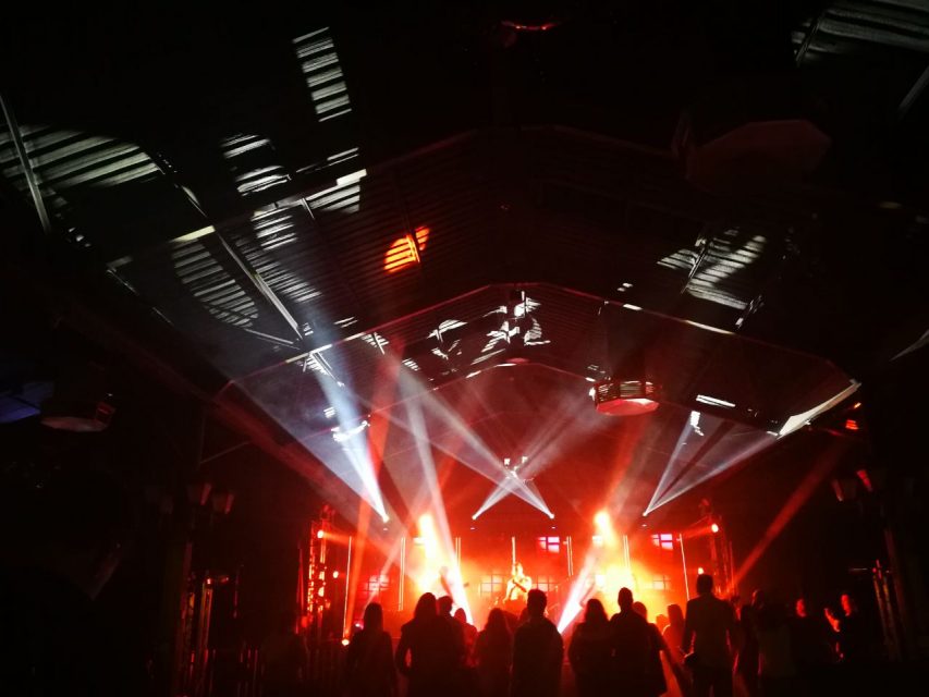 Staging and lighting at live music event